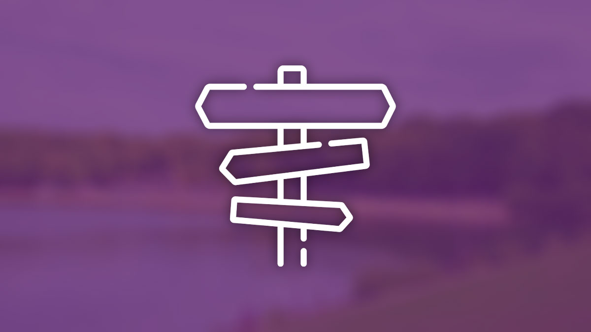 ruislip lido directions header - signpost icon on purple background with Ruislip Lido blurred in background